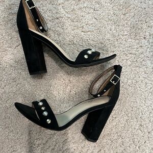 Francesca's Collections Black Studded Block Heel Sandals